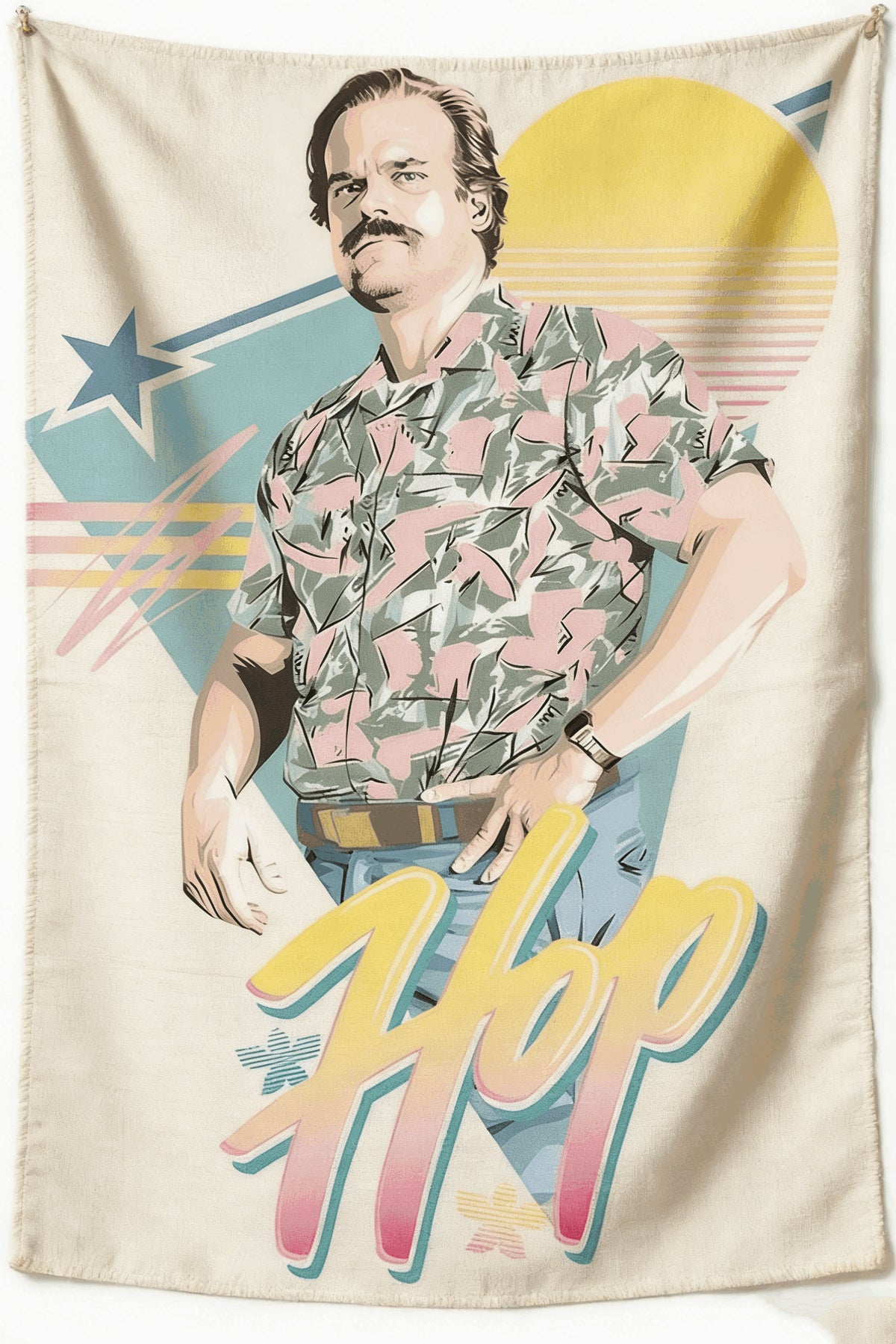 Tapisserie Stranger Things Hopper chemise hawaïenne vu de face