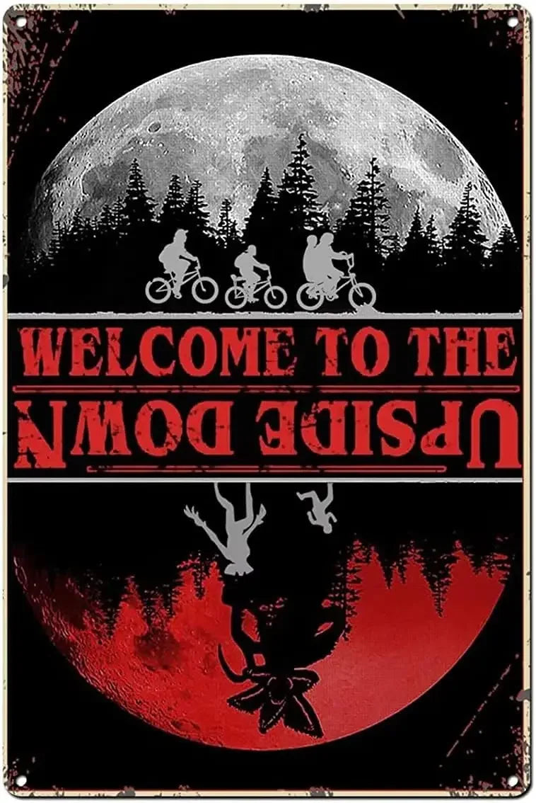 Plaque métal Stranger Things Welcome to the Upside Down vu de face