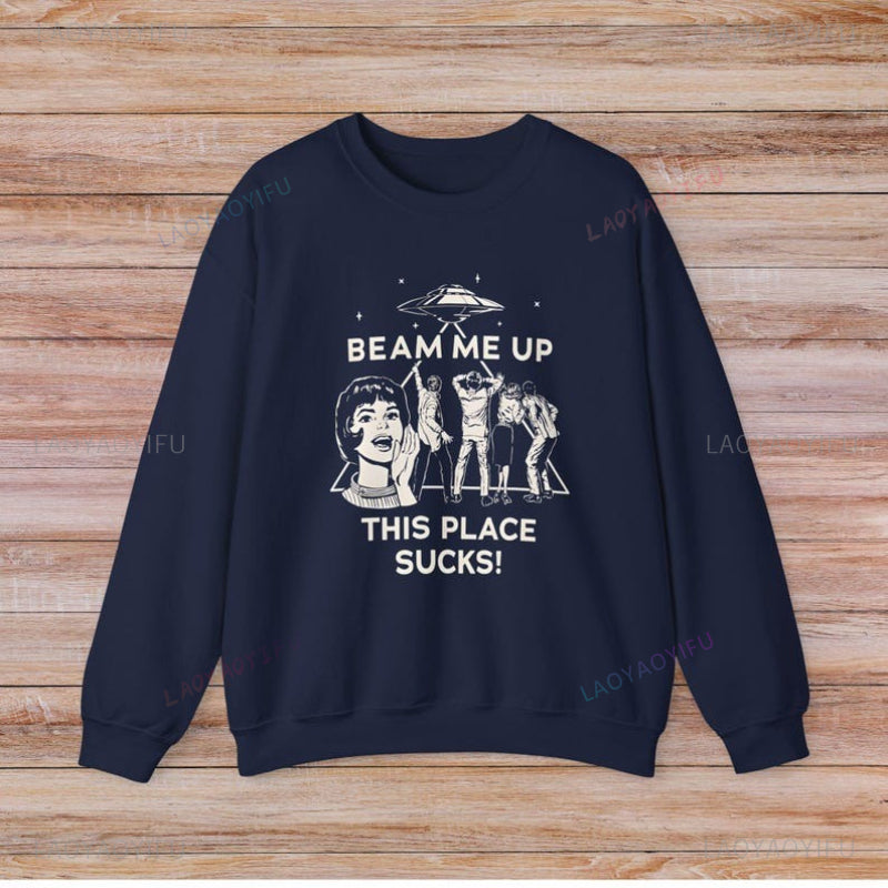 Sweat Stranger Things Beam Me Up This Place Sucks – coloris Bleu marine
