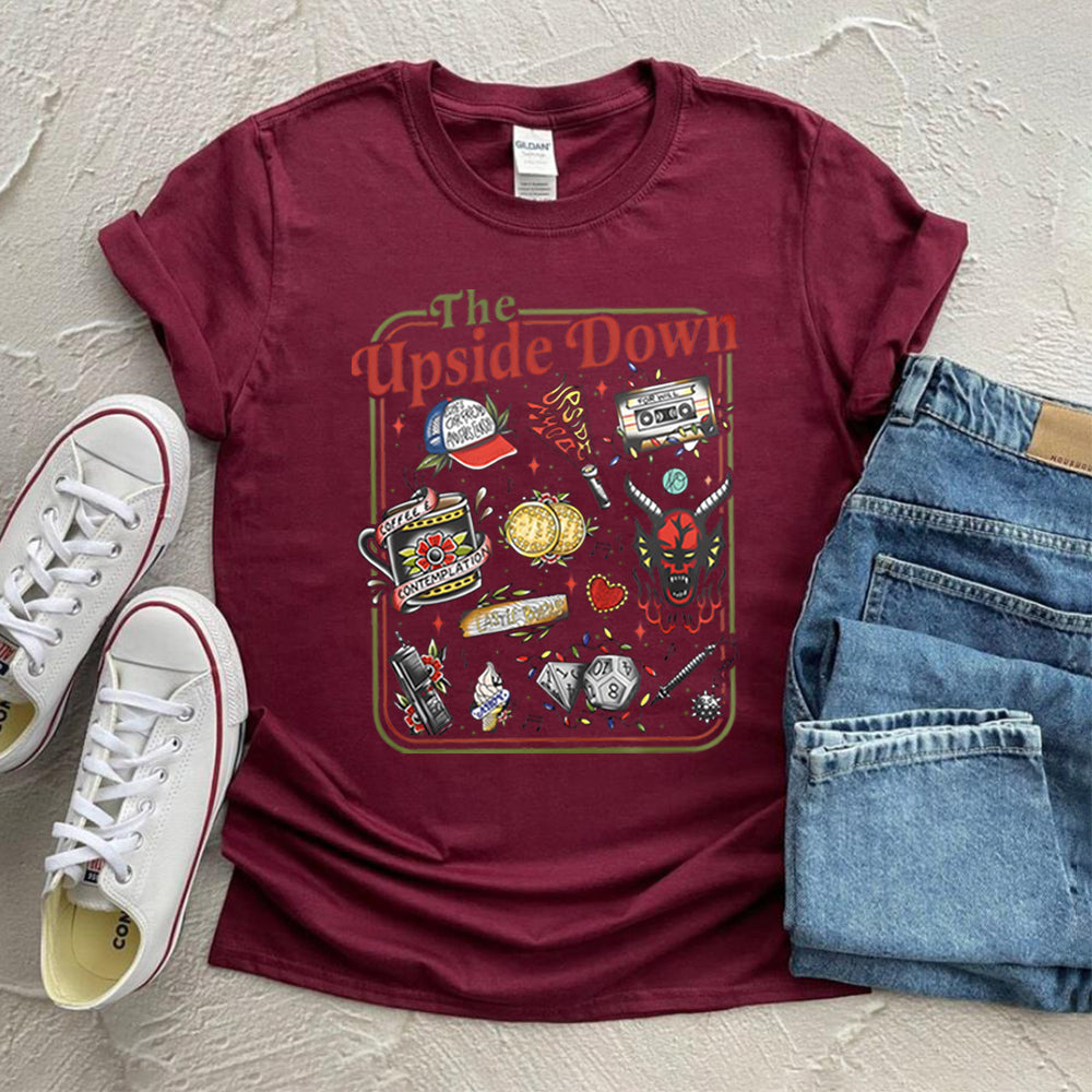 T-shirt homme Stranger Things The Upside Down affiche rétro – coloris Bordeaux