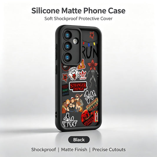 Coque Samsung Galaxy A silicone Stranger Things stickers Hellfire Club – coloris Noir