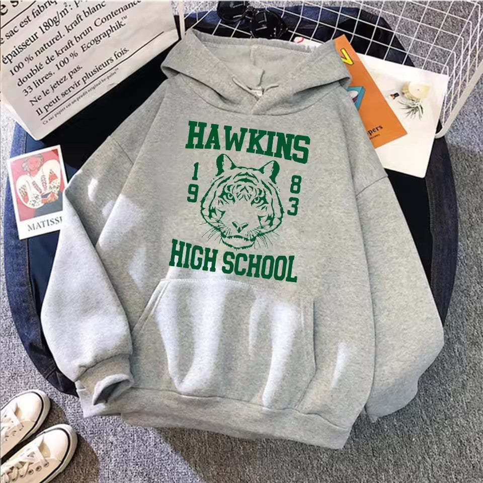 Sweat à capuche Stranger Things Hawkins High School tigre – coloris Gris