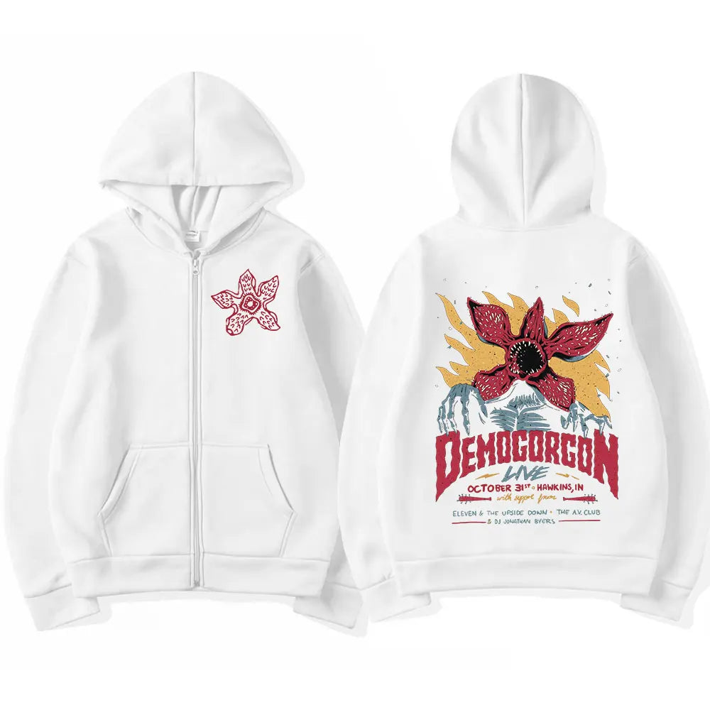 Sweat zippé Stranger Things Demogorgon Live blanc et noir – coloris Blanc