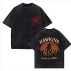 Camiseta de hombre desteñida Stranger Things Hawkins Indiana 1983 puesta de sol