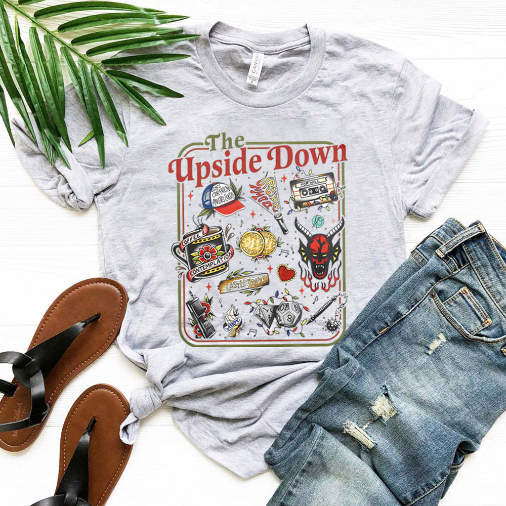 T-shirt homme Stranger Things The Upside Down affiche rétro – coloris Gris