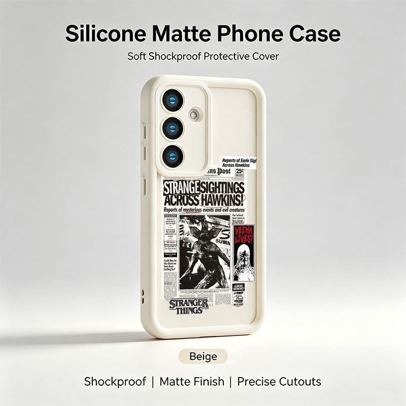 Coque Samsung Galaxy A silicone Stranger Things journal Hawkins Post – coloris Beige