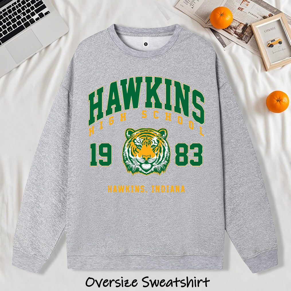Sweat oversize Stranger Things Hawkins High School tigre – coloris Gris 2