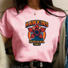 Camiseta de mujer rosa Stranger Things Hawkins Indiana