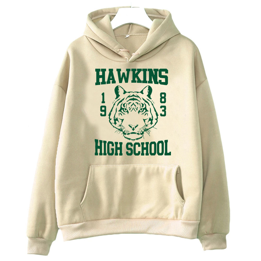 Sweat à capuche Stranger Things Hawkins High School tigre – coloris Kaki