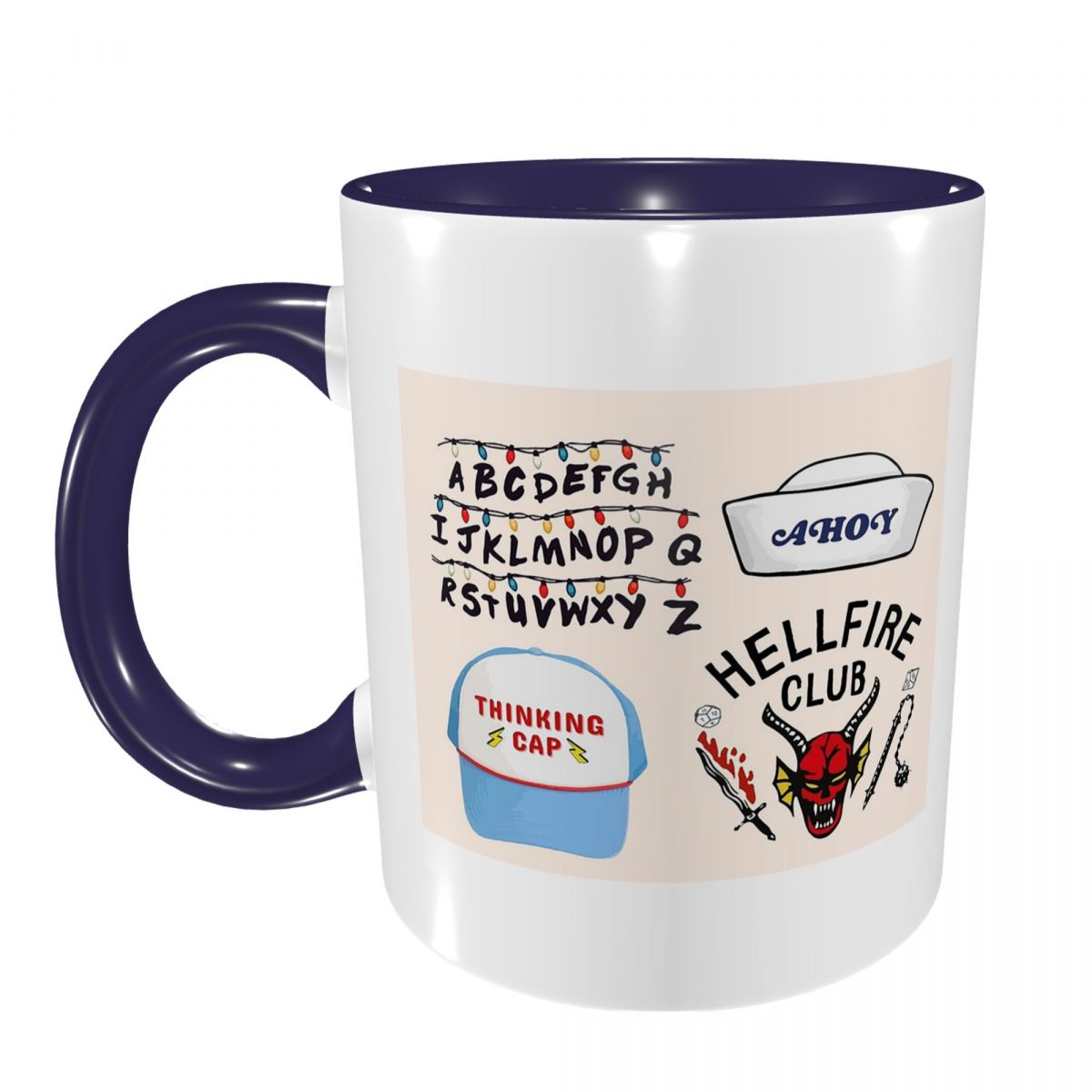 Mug Stranger Things mur alphabet et Hellfire Club – coloris Bleu marine