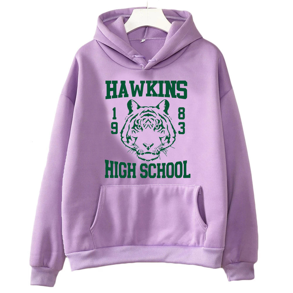Sweat à capuche Stranger Things Hawkins High School tigre – coloris Violet