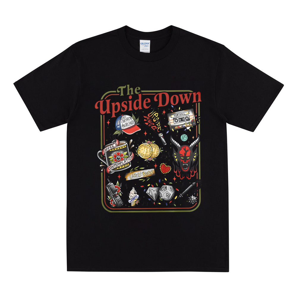 T-shirt homme Stranger Things The Upside Down affiche rétro – coloris Noir
