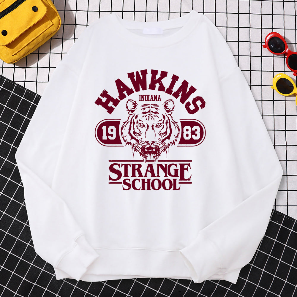 Sweat Stranger Things Hawkins 1983 Strange School – coloris Blanc