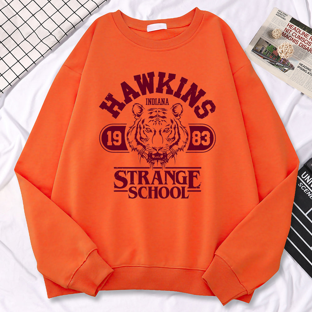 Sweat oversize Stranger Things Hawkins Strange School 1983 – coloris Orange