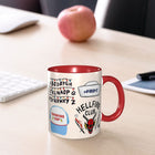 Taza Stranger Things pegatinas Hellfire Club y Thinking Cap