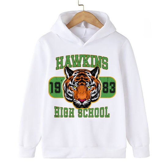 Pull enfant Stranger Things Hawkins High School 1983 blanc vu de face