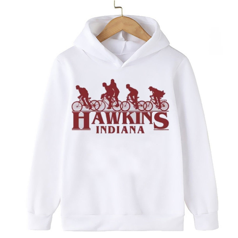 Pull enfant Stranger Things Hawkins Indiana blanc vu de face