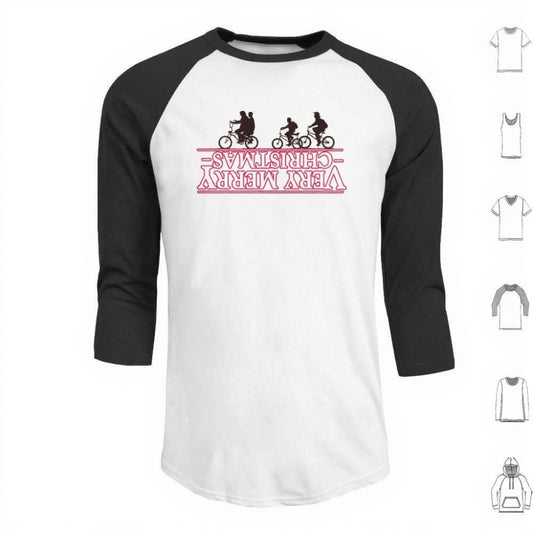 T-shirt homme baseball manches 3/4 Stranger Things Very Merry Christmas à l'envers – coloris Noir