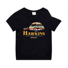 Camiseta infantil negra Stranger Things Hawkins Indiana