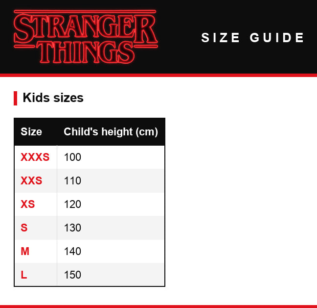 Guía de tallas – Camiseta infantil Stranger Things Welcome to Hawkins Demogorgon