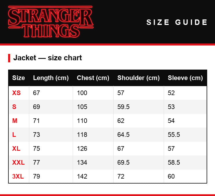 Guía de tallas – Chaqueta Stranger Things Will Byers